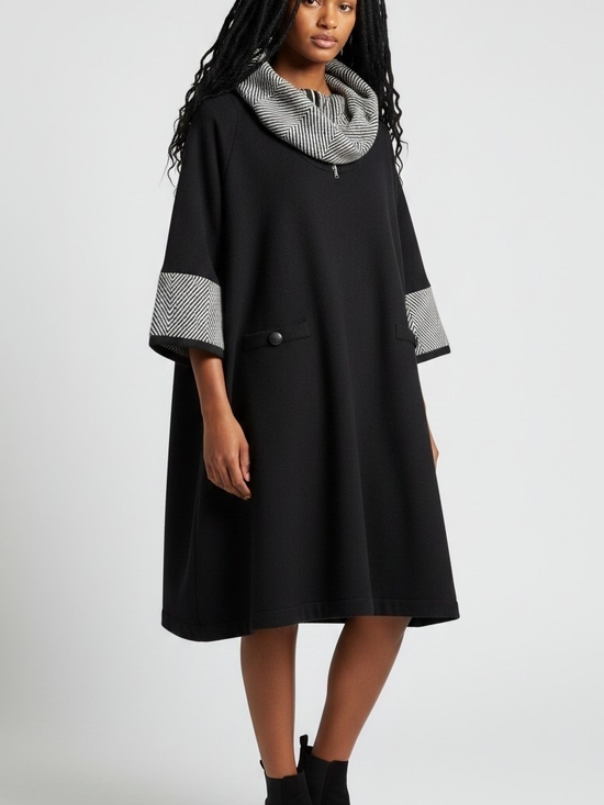 H by Halston Dresses & Skirts - H by Halston Black Midi Dress with Herringbone Trim